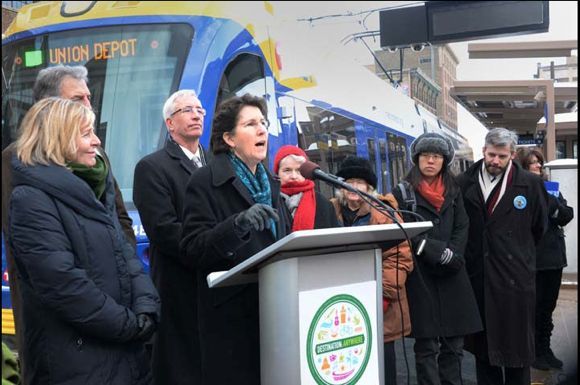 Officials and stakeholders gather to announce Green Line launch, courtesy Central Corridor Funders Collaborative