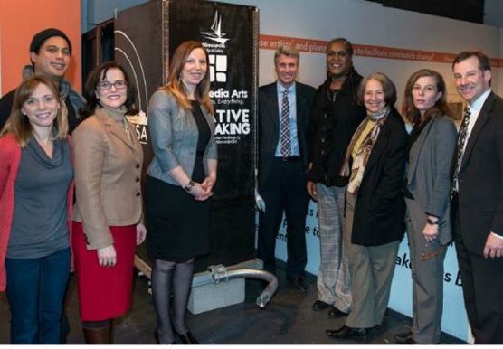 Minneapolis Mayor Betsy Hodges and Former Mayor RT Rybak join city staff and Intermedia Arts board, staff, and artists to announce a $1 million from Kresge Foundation to support Creative CityMaking, courtesy Intermedia