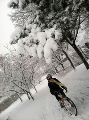 Janis LaDouceur, an avid winter biker, courtesy Janis LaDouceur.