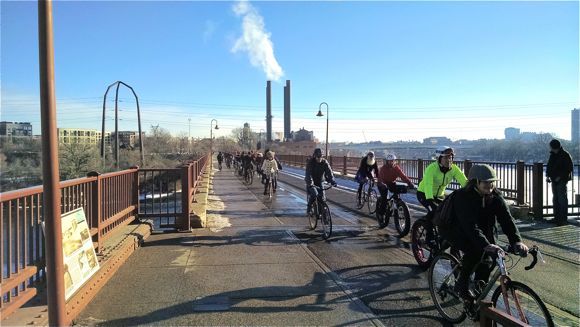 LaDouceur leading a winter bike ride