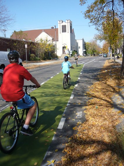 A Buffered (but not protected) bike lane on First Avenue in Minneapolis