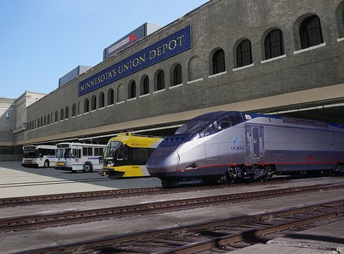 Artist's rendering of trains at Union Depot, courtesy Ramsey County 