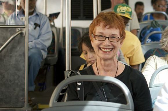 Patricia Blakely on the bus, photo by Kyle Mianulli
