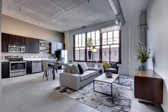 A living room at Rayette, courtesy Sherman/Rayette Lofts